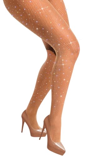 Image of VEBZIN Sparkly Fishnets Stockings High Waist Fishnet Tights for Women | Rhinestone Design, Sparkly Glitter Effect, Reinforced Toe, High Stretch, Everyday Wear, Rave Party Concert Festival Outfits