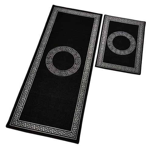 Image of Matz&More Black Nylon Tufted Anti-Slip Floor Mat with Rubber Backing | Low Pile Washable Indoor Doormat | Standard Size | Entryway, Kitchen, Bathroom, Bedroom & Office Rug