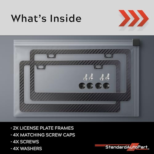 Image of Premium Slim Carbon Fiber Design License Plate Frame - 2 Pack, Durable Plastic, Rust-Free, License Plate Protector, Street Legal, Universal with Screw Caps