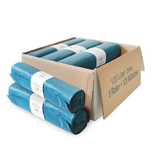 Müllsäcke 125 St. extra starke blaue Müllbeutel 120 l Fassungsvermögen 700 x 1.100 mm Typ 70 mit 42 my besonders reißfest ideal für Garten Umzüge Entrümpelungen & Haushalt 5er Pack