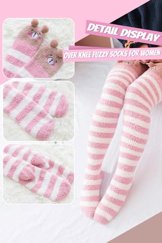CutiePlusU Womens Thigh High Long Socks Winter Warm Soft Fluffy Socks 2 pairs Pack2