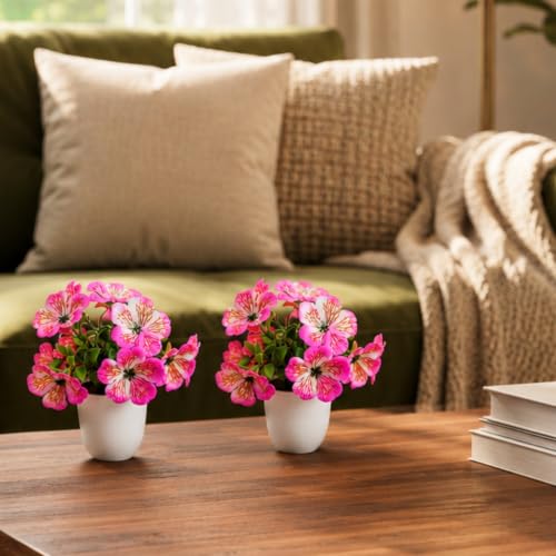 Image of fancymart Artificial Real Touch Flower Plant with Pot (Pack of 2), 16 cm Height, Decorative Faux Floral Plant for Home, Office, Living Room, Bedroom, Table & Shelf Decor