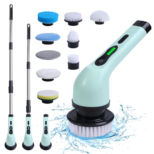 Fregadora Giratoria Eléctrica, 25 W con 6 Cabezales de Cepillo Reemplazables Fregadora de Baño Fregadora Eléctrica Eléctrica para Limpiar el Piso de Baldosas de la Bañera (9