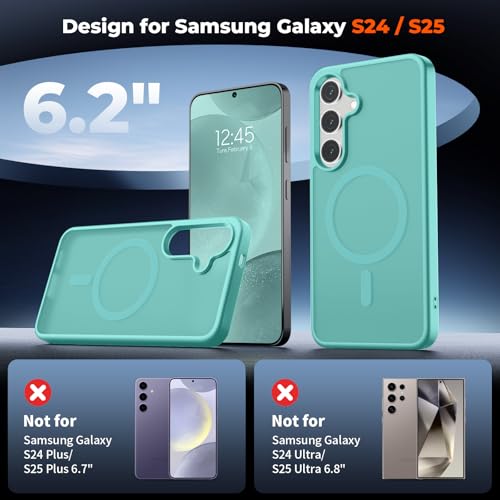 Image of SUPFINE Magnetic for Samsung Galaxy S24 Case / S25 Case with Screen Protector, (Built-in Magnets) (Military Grade Drop Protection) Slim Translucent Shockproof Phone Case,Blue Green