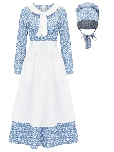 FORTMAC Prärie-Kleid für Damen, Pionierkleid, Kolonial-Kostüm, Damen, 1800er-Jahre, Amish-Kleid, historisches Kostüm für Nachstellungen, Blau,...