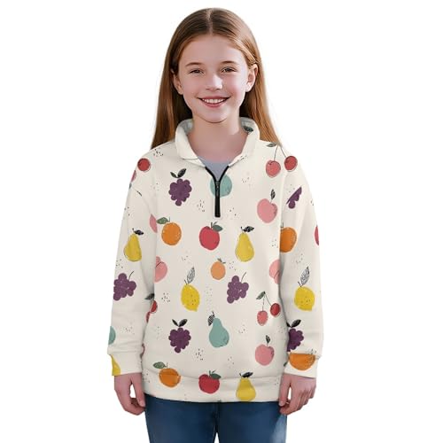 Image of AmzPrint Girls Graphic Quarter Zip Coat Long Sleeve Lightweight Oversized Athletic Running Hoodies For Kids Teen Girls