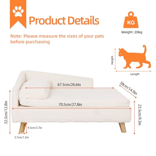 BingoPaw Luxus katzensofa Haustiersofa mit Rückenlehne Plüsch Kissen Holzbeinen, Hundesofa für kleine Hunde, Relaxsessel katzensessel für große Katzen, 70x40x39cm Beige