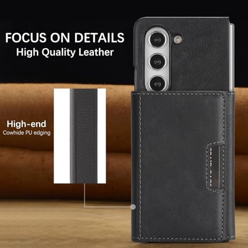 Housse en cuir Galaxy Z Fold 6 gris rabat et fente magnétique