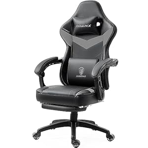 Dowinx Gaming Stuhl mit Taschenfederkissen, Massage Gaming Sessel mit Fußstütze, Ergonomischer Racing Gamer Stuhl 150 kg Belastbarkeit, Grau