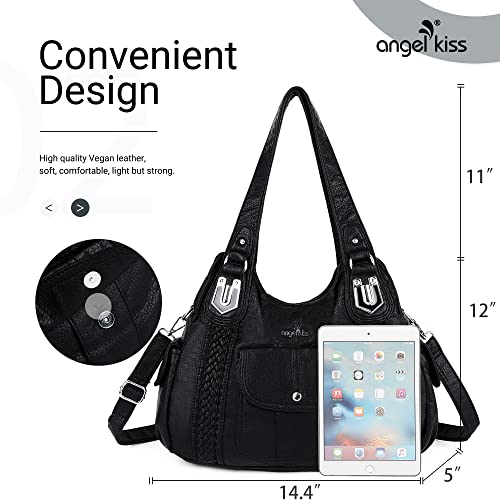 Image of Angel Kiss Purses and Handbags for Women Washed Vegan Leather Crossbody Hobo Satchel Shoulder Tote Purse