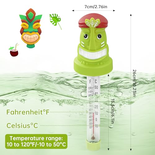 Image of Floating Pool Thermometer, Large Display with String Easy to Read, Shatter Resistant, Water Temperature Thermometer for Outdoor & Indoor Swimming Pools, Spas, Hot Tubs, Aquariums(Tiki)