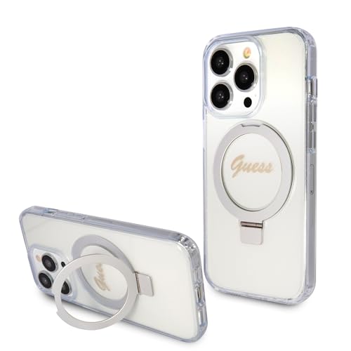 Guess - IML Ring Stand Fonction Compatible avec MAGSAFE Case Glitter - Transparent