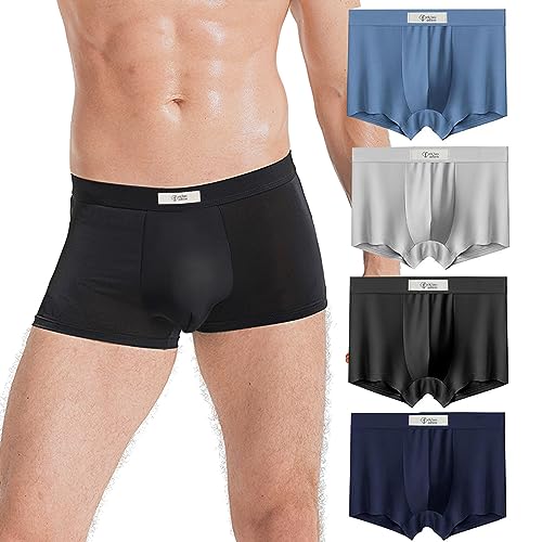 Men's Ice Silk Underwear,Seamless Ultra Thin Breathable Panties Boxer Briefs 4-Pc Short Leg Underpants Men