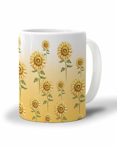 Bexnympi マグカップ キモチマグ コーヒーカップ 350m 電子レンジ 軽い 水彩画 ひまわり グラデーション 水彩画 植物 花 芸術 食洗器対応 贈り物 プレゼント