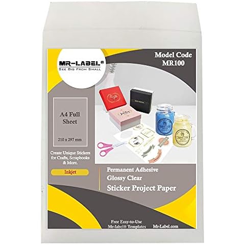 Mr-Label Vollständiges A4-Blatt Hell transparent Versandetikett | Paketschein | Addressen Aufkleber - Bedruckbares Stickerpapier für Bastelzwecke - nur für Tintenstrahldrucker Cover