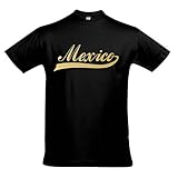 190g/m² Jersey Qualität T-Shirt - Mexico Oldschool Mexiko LÄNDERSHIRT EM / WM FAN Trikot S-XXL , Deep black - gold , XXL