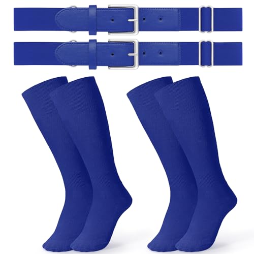 Image of JASGOOD 2 Pack Baseball Socks and Belt Combo Set Softball Socks and Belts Elastic Waist Belt for Youth and Adult Boys
