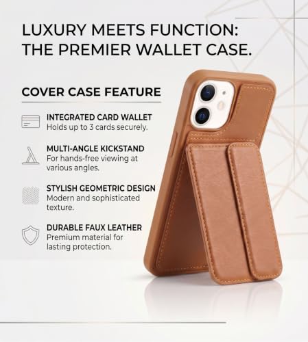 Image of amazon basics Luxury Vegan Leather Back Cover for iPhone 11 | Built-in Card Holder Slot | Integrated Mobile Stand | Slim Shockproof Protective Case with Stitched Finish - Tan