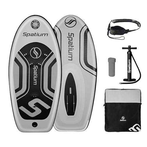 Spatium Inflatable Hydrofoil Board for Surfing with Accessories Inflator Pump, Backpack, Safe Leash, Fix Kit Wing Foil Board Surf 100L Hydrofoil Surfboard Light Gray