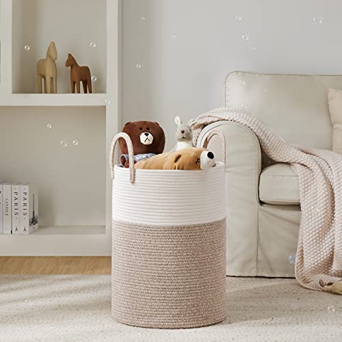 YOUDENOVA Woven Rope Laundry Hamper Basket, 72L Tall Luandry Basket, Baby Nursery Hamper for Blanket Storage in Bedroom-Large-Brown