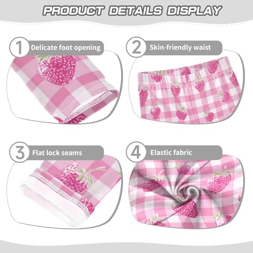 Girls Leggings Strawberry Pink Plaid Kids Length Leggings Pants Toddler Athletic Soft Tights Trousers 4T3