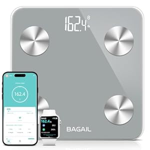 BAGAIL Smart Scale for Body Weight, Digital Bathroom Scale for BMI Weighing Body Fat, Body Composition Monitor Health Analyzer with Smartphone App, 400lbs/180KG – Grey