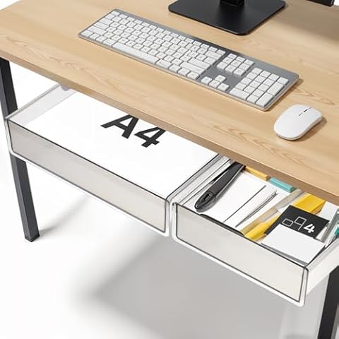 JOUTYFOR Under Desk Table Drawer Storage Organizer,2 Pack Large & Medium Slide Out Desk Drawers - Hidden Desktop Organizer,Attachable Pencil Storage Tray Under Table Cover