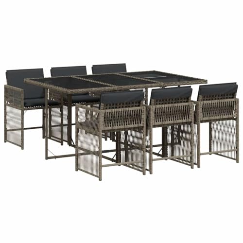 vidaXL Ensemble à Manger de Jardin avec Coussins 7 pcs, Table et Chaises à Dossier Rabattable, Meubles d'Extérieur Patio Terrasse, Moderne, Gris Résine...