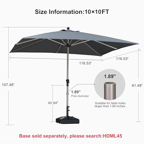 Image of PURPLE LEAF Patio Umbrella 10' x 10' Square Aluminum Frame Grey