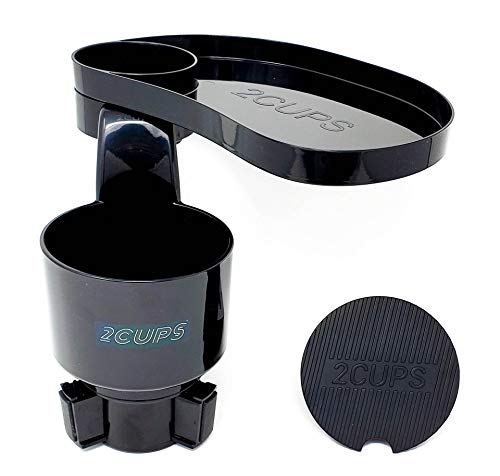 2CUPS Multiple Car Cup Holder Expander with Adjustable Base and Attachable Tray