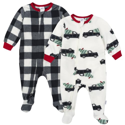 Image of Gerber Baby & Toddler Fleece Footed Holiday Pajamas 2-Pack