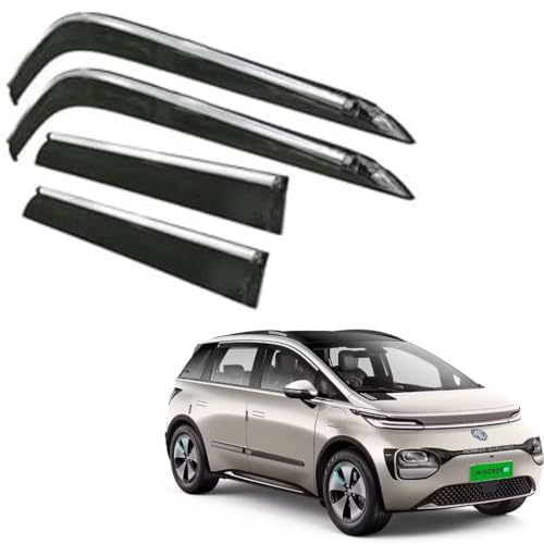 Image of CAR SAAZ Chrome Line Door Visor for MG Windsor EV (2024-present) (Set of 4Pcs) | Rain Guard | Wind Deflector