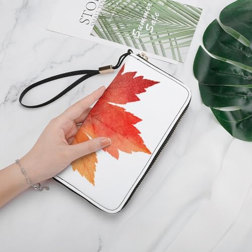 Maple Leaf Simple Minimalistic PU Leather Clutch Long Bifold Wallet, Coin Purse Credit Pass Case, Durable Card-Holder Money Storage for Women Men4