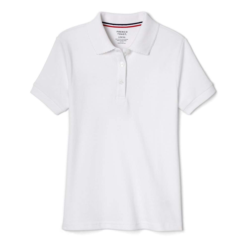 French Toast Big Girls' S/S Fitted Knit Polo With Picot Collar - white, 20