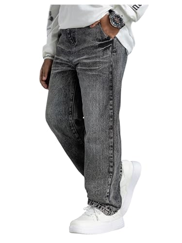 Verdusa Boy's Vintage Grunge Straight Leg Washed Denim Pants Streetwear Jeans with Pockets