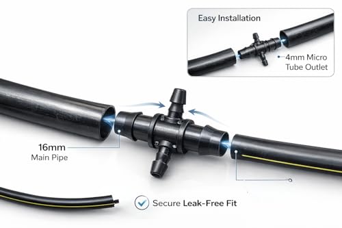 Image of TechHark Adjustable 360 Degree Drippers on 5 inch Arrow Stake, 25 Pcs, with 16mm to 4mm Cross 4-Way Connectors, 13 Pcs, Drip Irrigation System
