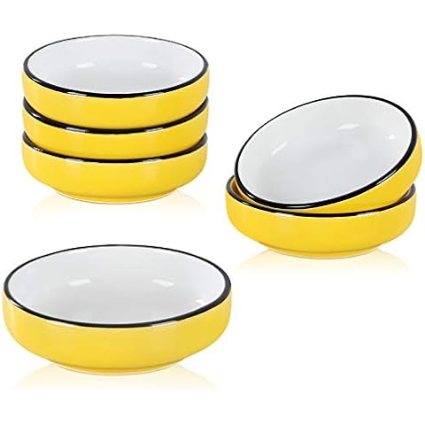 AnBnCn Dipping Sauce Dishes,Round Soy Sauce Dipping Bowls, Dipping Bowls, Porcelain Palette - 6 Packs, Yellow, 3.5 Inch Cover