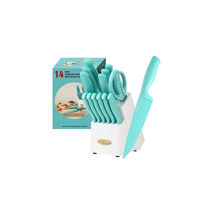 Marco-Almond-Kitchen-Knife-Set-MA24-14-Pieces-Stainless-Steel-Knife-Block-Set-Chef-Teal-Knives-Sets-for-Kitchen-with-White-Block Marco Almond® Kitchen Knife Set MA24, 14 Pieces Stainless Steel Knife Block Set, Chef Teal Knives Sets for Kitchen with White Block