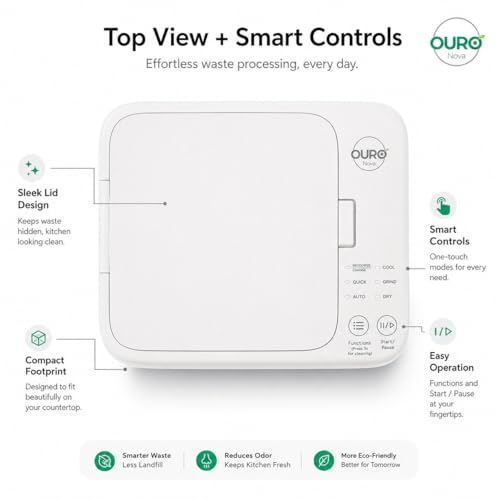 Image of OURONOVA Electric Kitchen Waste Processor with Auto Cleaning & Odourless Operation - 3.8 L Countertop Foodcycler for Easy Food Waste Recycling, Eco-Friendly Kitchen Solution