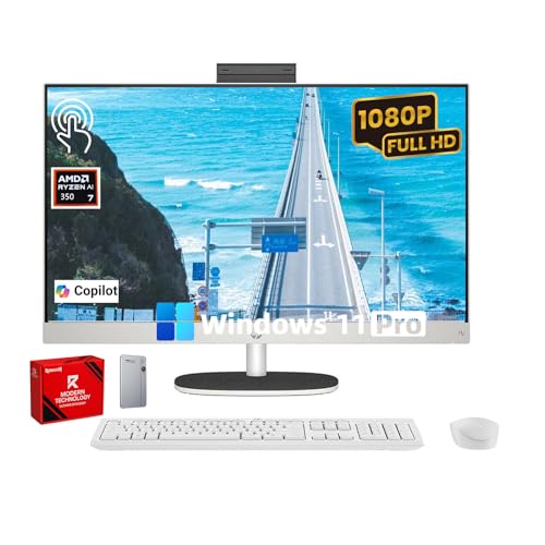 Image of HP 27 inch All-in-One Touchscreen Desktop for Business & Home Office, AMD Ryzen AI 7 350, 64GB DDR5 RAM, 4TB SSD, FHD IPS Display, Copilot+ PC, Wi-Fi 6, Windows 11 Pro, Wireless KB & Mouse
