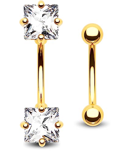 Jewseen 2pcs 16g Small Size Belly Button Rings Pack Surgical Steel Square AAA CZ Curved Barbell Navel Rings New