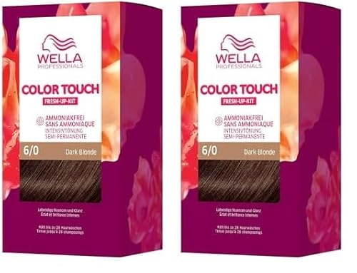 Wella Professionals Color Touch demi-permanente Haarfarbe ohne Ammoniak – Haarfärbemittel mit bis zu 50% Grauhaar-Abdeckung – Ansatz-Kit inkl. Haarmaske – 6/0 Dark Blonde (130 ml) (Packung mit 2)