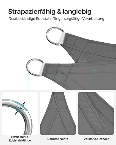 SONGMICS Sonnensegel 3 x 3 m, wasserfest mit Einer Wassersäule von 665 mm, Sonnenschutz aus reißfestem Polyester, UV-Schutz 93%, Terrasse, Garten, Balkon, quadratisch, 2 m Seile, rauchgrau GSH33GYV1 4