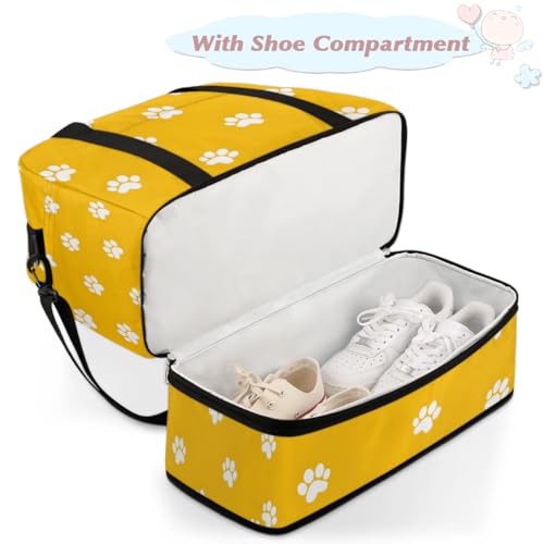 Travel Duffel Bags Paw Prints Foldable Weekender Bags for Women with Shoes Compartment Waterproof & Tear Resistant Carry on Overnight Luggage Duffel Bag Shoulder Sports Tote Bag4