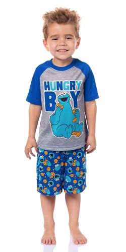 Sesame Street Toddler Boys Cookie Monster Hungry Boy Sleep Pajama Set Short (3T) Blue