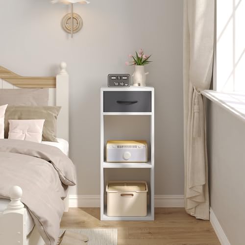 WOLTU Bücherregal mit 3 Ebenen, Standregal mit 1 Stoffschublade 2 Würfeln, offenes Regal, Aufbewahrungsregal klein, für Wohnzimmer Schlafzimmer Kinderzimmer, 32,4x80x30 cm, weiß, SK055ws