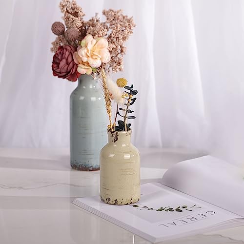 Image of Multicolor Ceramic Vase Set of 3 - Coastal Rustic Farmhouse Decor Flower Vases for Shelf, Dining Room Table, Fireplace Mantel, Living Room, Coffee Table, Tabletop, Kitchen Cabinet, Entryway Decoration