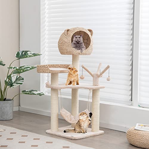Tangkula Cat Tree For Indoor Cats, Multi-Level Tall Cat Tree With Natural Sisal Scratching Posts, Hammock, Hand-Made Cattail Cute Cat Condo With Funny Toy Balls, Modern Cat Tree Tower For Large Cats #TOP1