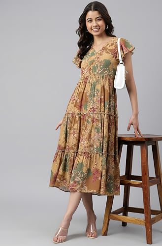 Image of Janasya Women's Georgette Printed Flared Western Dress