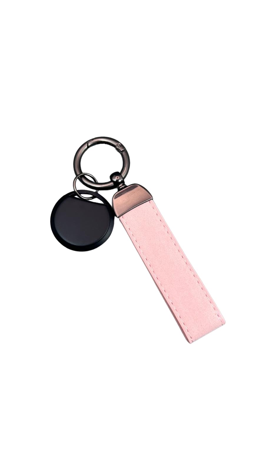 GPS Tracking Device with Leather Keychain, Real-Time Location Tracking Tags Child Bag Car Tracker Global Positioning GPS Device with Keychain (Black GPS + Pink Keychain)